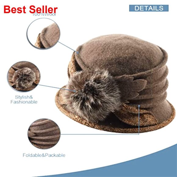 100% Wool Bucket Hat Winter Dress Hat Vintage Floral